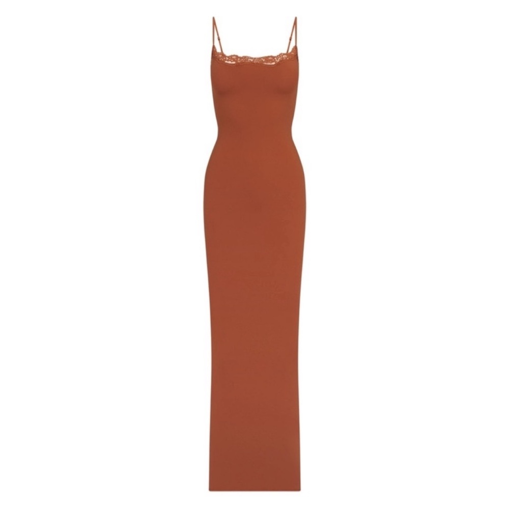 NWT - SKIMS Fits Everybody Lace Bronze Long Slip Dress -XL